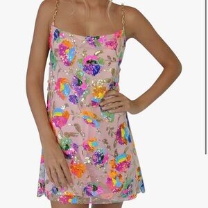 Colorful Sequin Dress with Gold Chain Straps